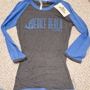 Venice Beach Florida Raglan Sleeve Top - Blue and Gray